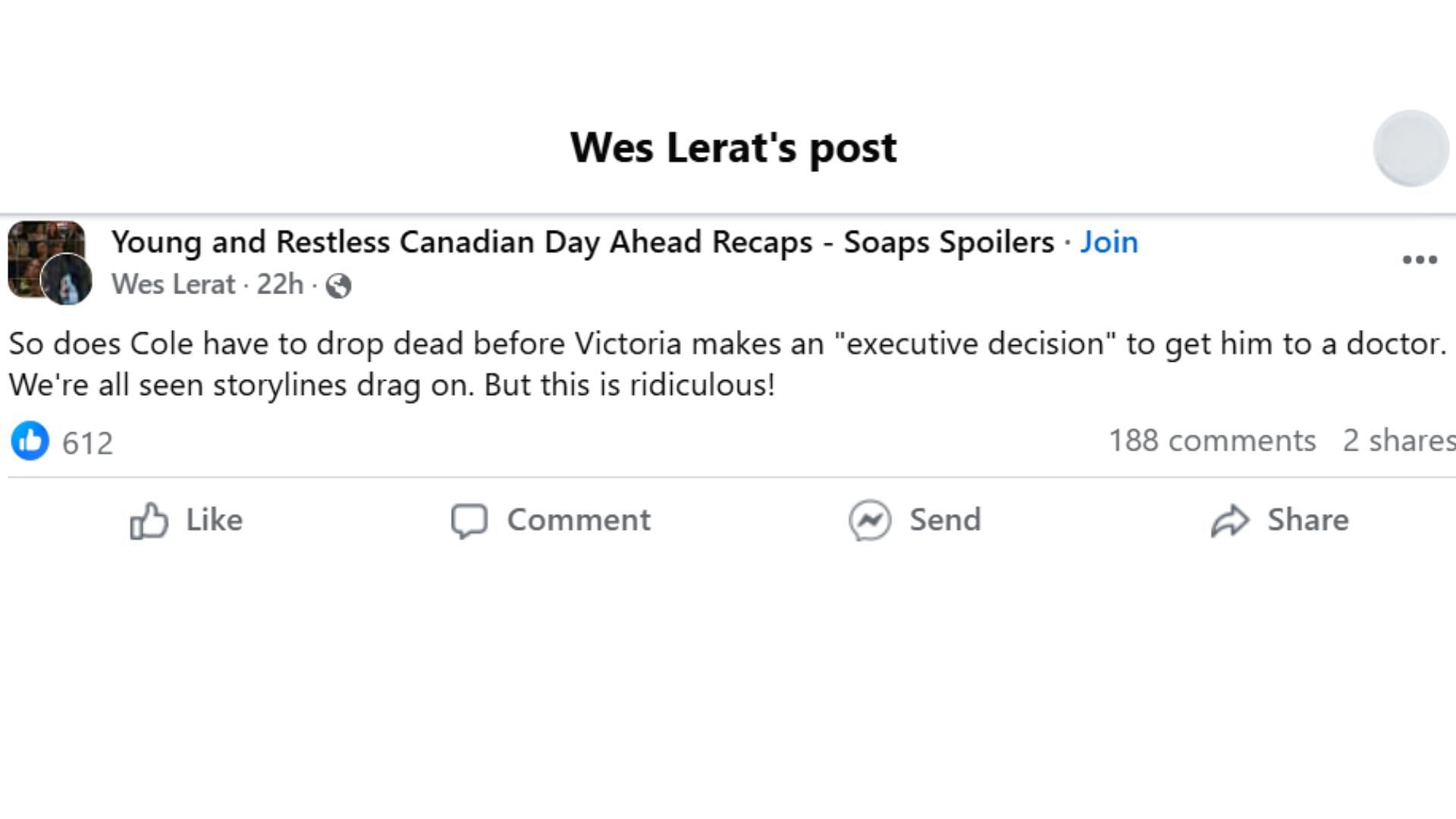 The original post by the fan (Image via Facebook/ @Wes Lerat)